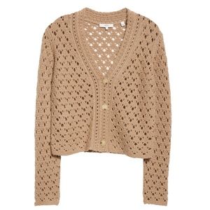 VINCE Wool Cashmere Crochet Cardigan Sweater in Amber Light Tan Size XL